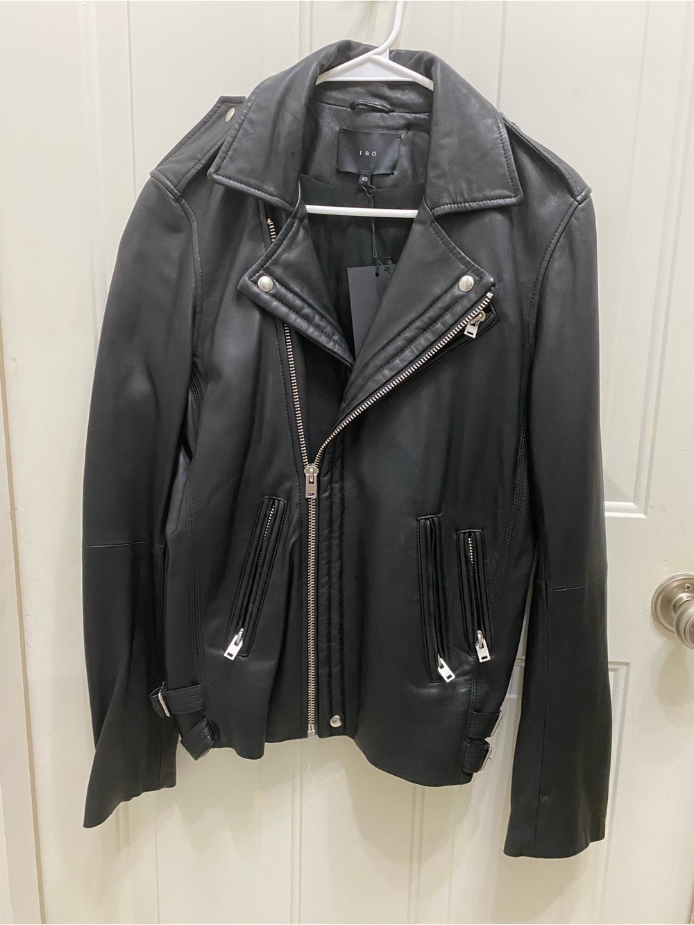 IRO Black Leather Moto Biker Jacket with Silver Hardware